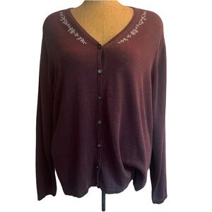 Venezia Embroidered(white )  dark purple Cardigan size 18/20
Very pretty